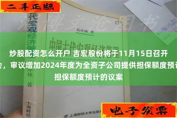 炒股配资怎么开户 吉宏股份将于11月15日召开股东大会，审议增加2024年度为全资子公司提供担保额度预计的议案